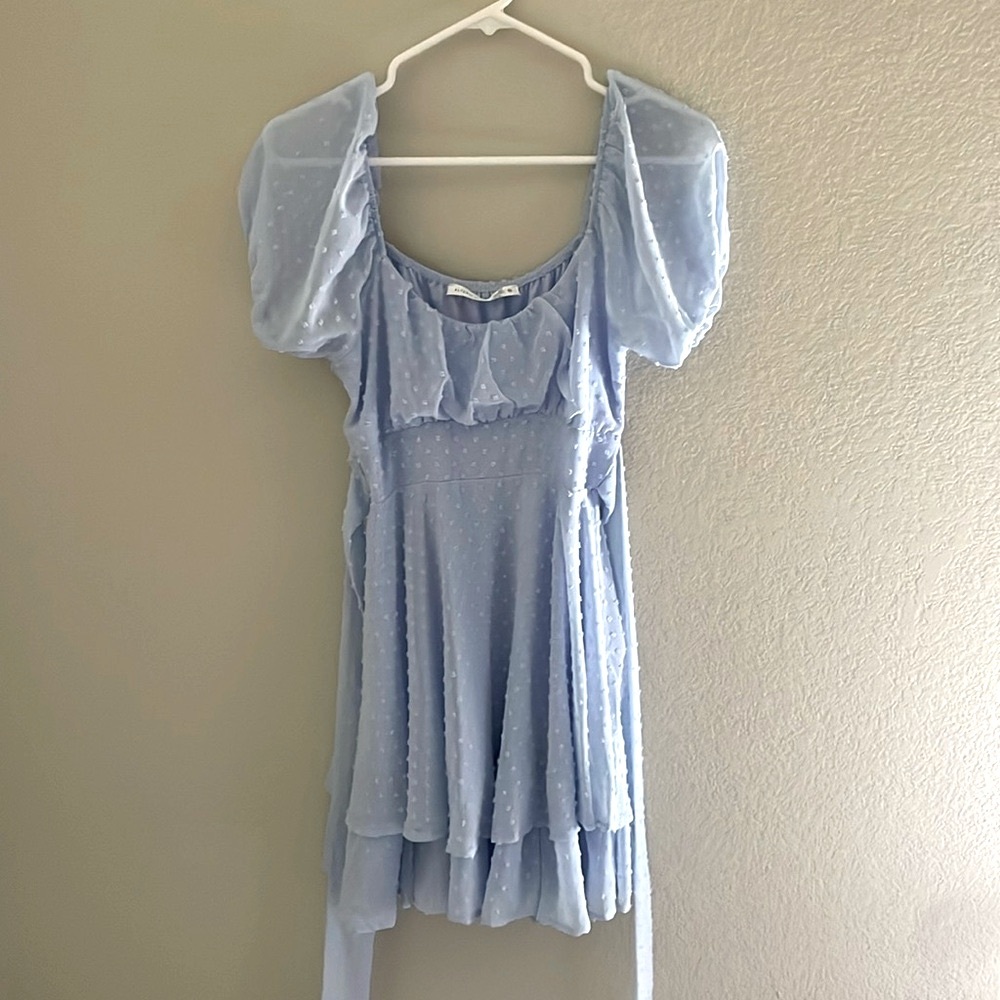 alter’d state mini blue dress with puff sleeves
